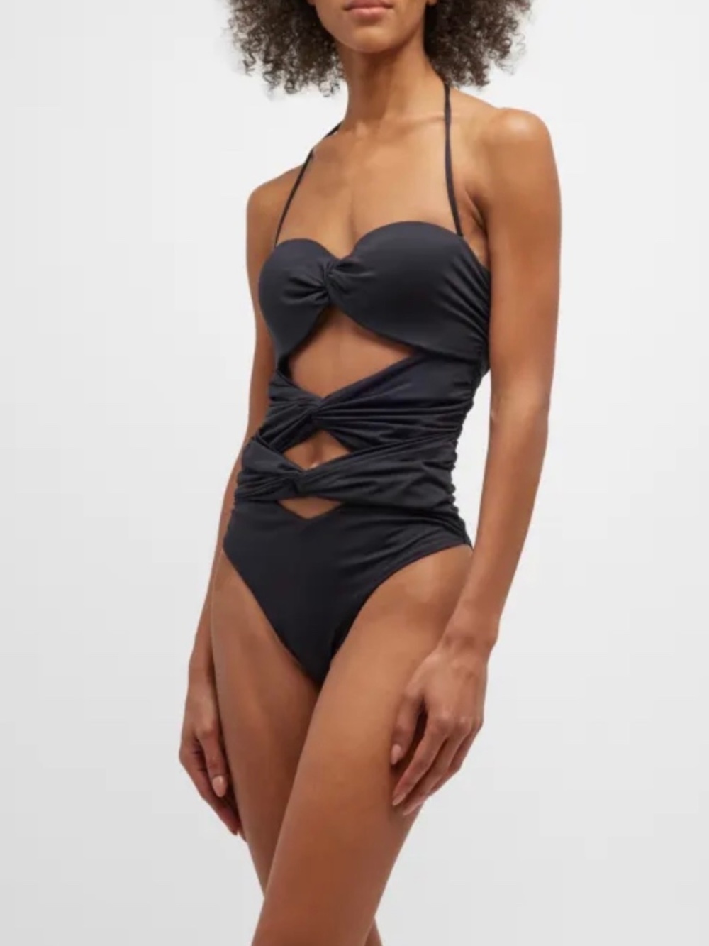 Vintage Victoria's Secret Halter Cut-Out One Piece Black Swimsuit Size Small